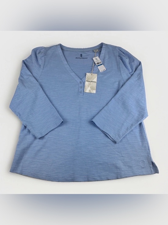 Tommy Bahama Tops - Tommy Bahama Briny Deep Henley Top Womens XL Blue 3/4 Sleeve Cotton Slub NWT